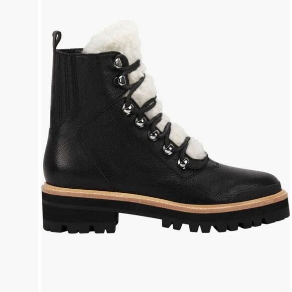 Women's Black Leather Boots with Shearling Lining - Picture 8 of 10